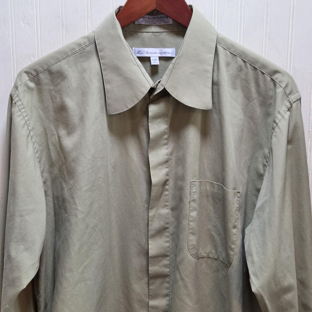Diamante Dress Shirt Mens LT Green Solid Regular Fit Button Front Long Sleeve‎